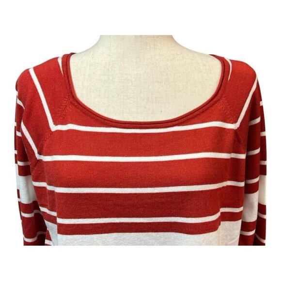 Pink Clover Womens Striped Sweater~Size XXL~Burnt Red White Curved Hem NWT~L5 11 - Picture 3 of 11